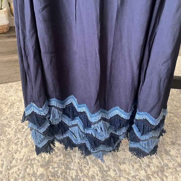 NWT $168 Anthroplogie Maeve Festivity Swing Fringe Hem Mini Dress Blue, 8 - Picture 2 of 7